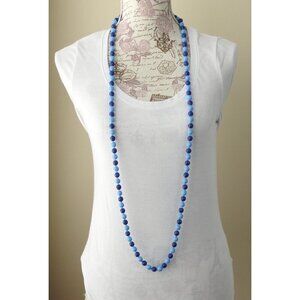 Vintage Plastic Dark Light Blue Beaded Necklace Statement Long